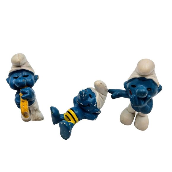 Vintage Smurf Lot Peyo Schleich W. Germany Figurines Lot Of 3 Read - Picture 1 of 16